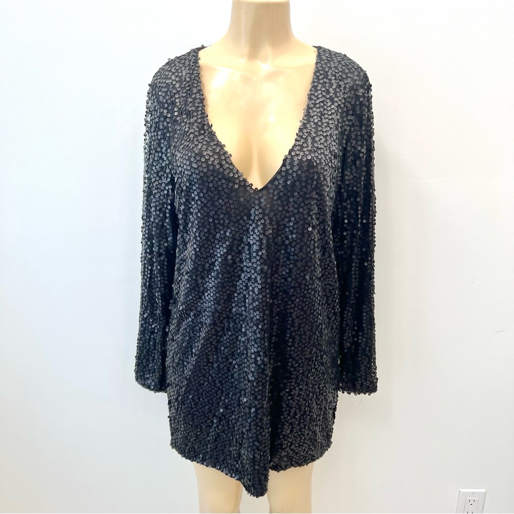 New Miss Guided Matte Sequins Dress Sz 10 (14 AU) Mini V-neck Missguided NWT